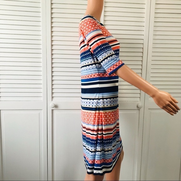 New ELIZA J Geometric Print Short Sleeve Pullover Shift Dress Size 10 - Picture 4 of 9